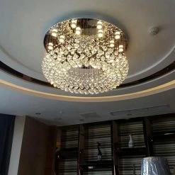 Petal Shape Raindrop Crystal Chandelier - Ceiling Light With Round Base