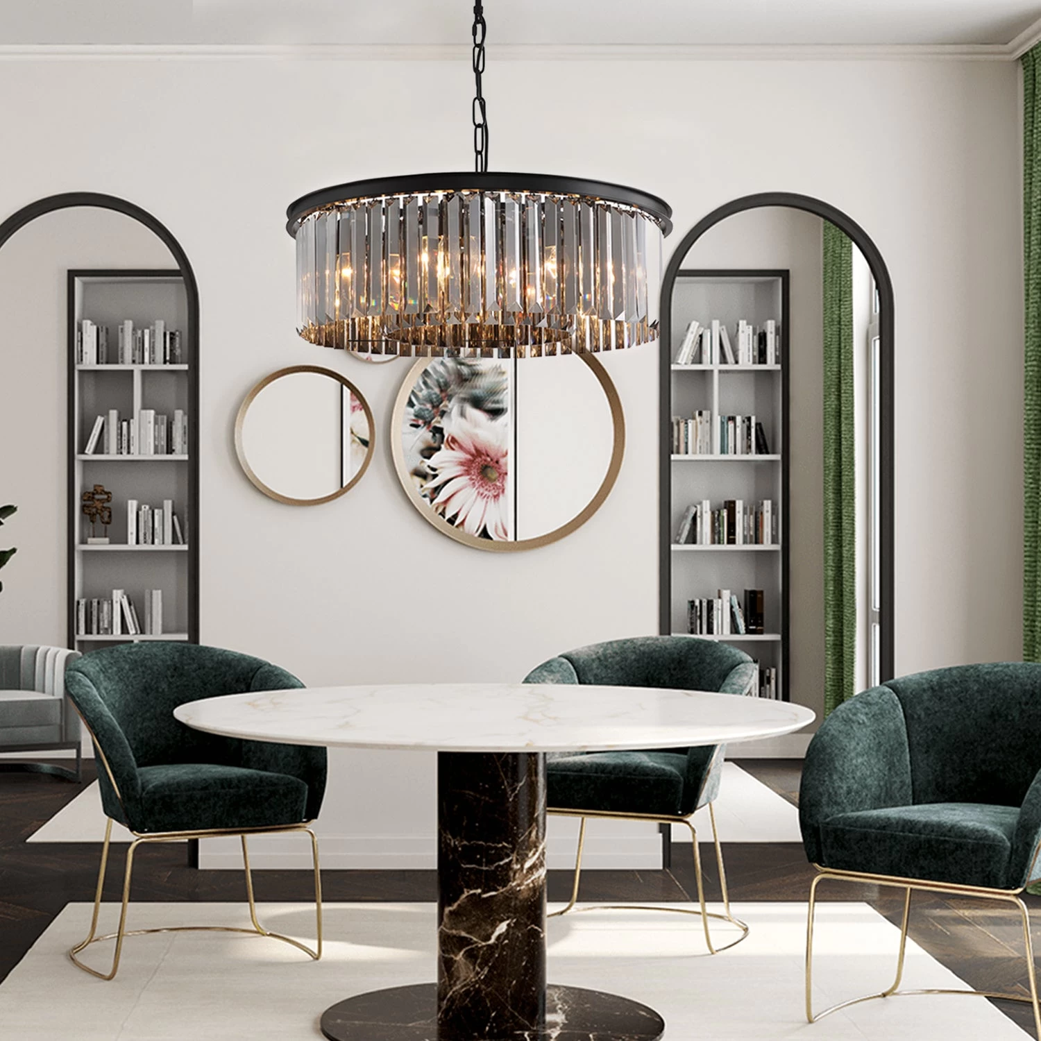 Black Crystal Chandelier - Round Design Pendant Light - Image 2