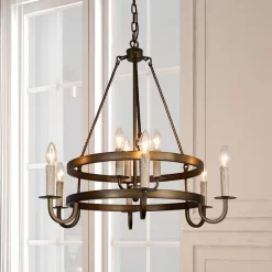 【Open Box - Big Discount】2-Tier Bronze Wagon Wheel Chandelier