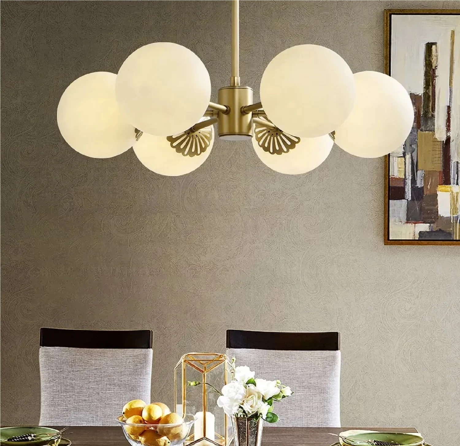 Modern Gold 6-Light White Glass Chandelier - Image 2