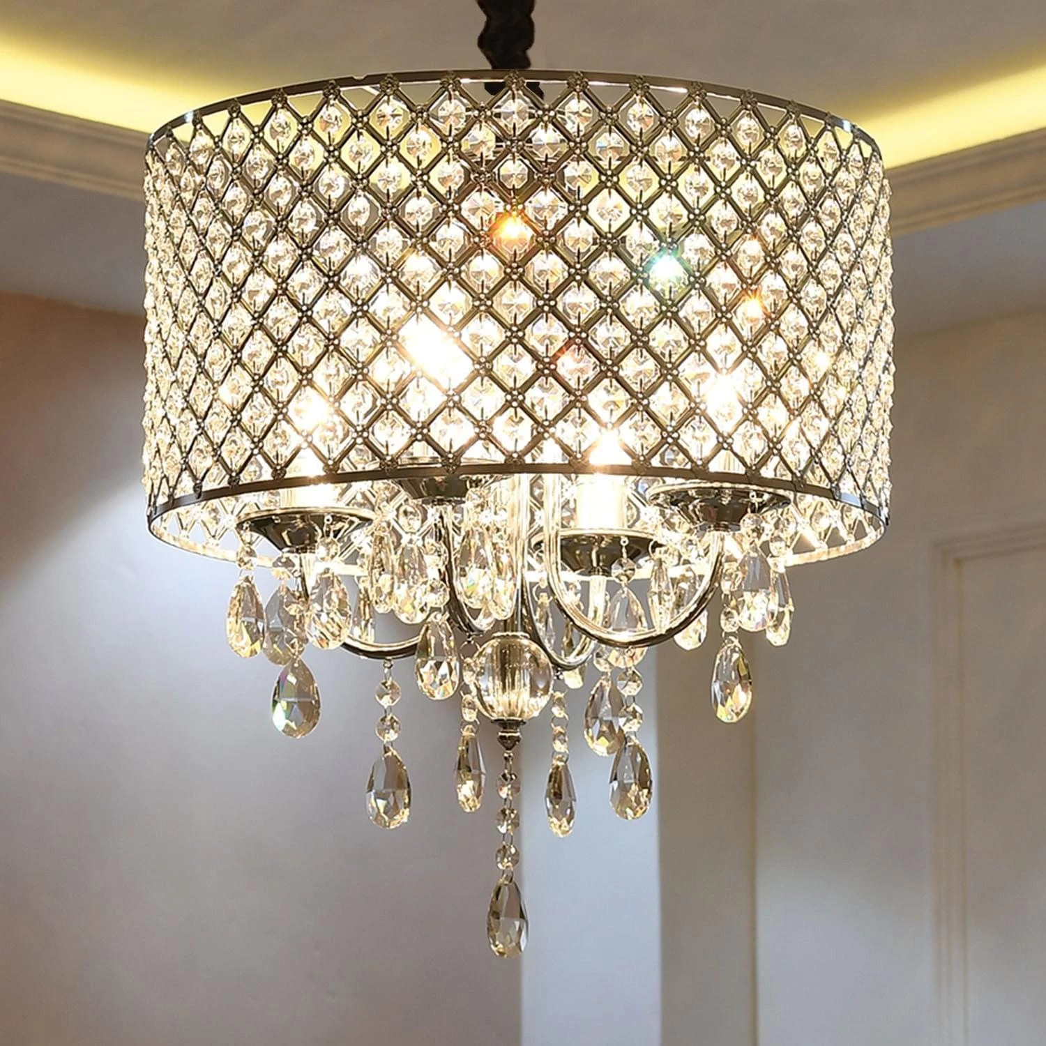 4-Light Candle Style Drum Crystal Chandelier - Image 4