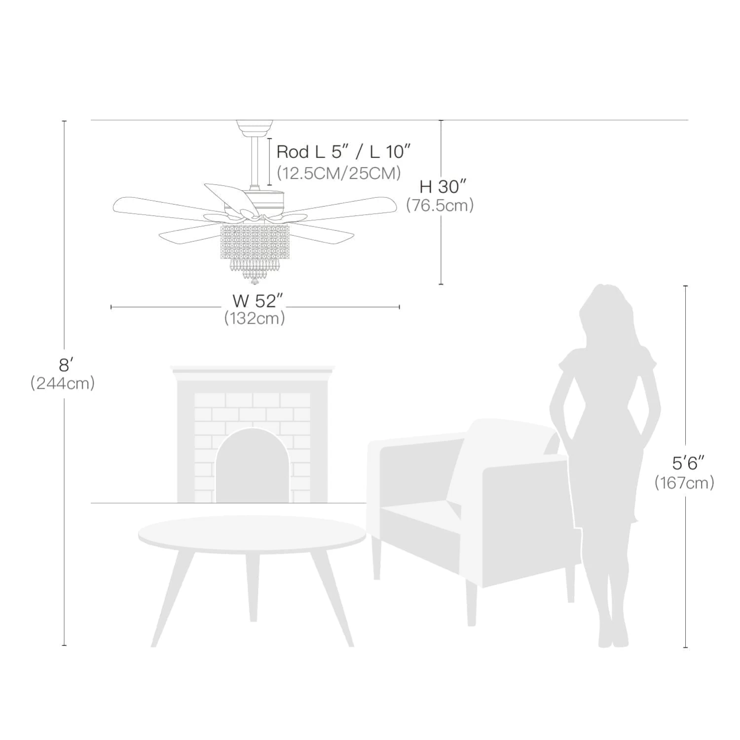 3 - Tier Raindrop Crystal Kitchen Ceiling Fan With Remote Control - Image 8
