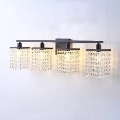 4-Light Black Crystal Vanity Light