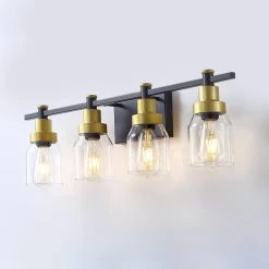 4-Light Black And Gold Glass Vanity Light