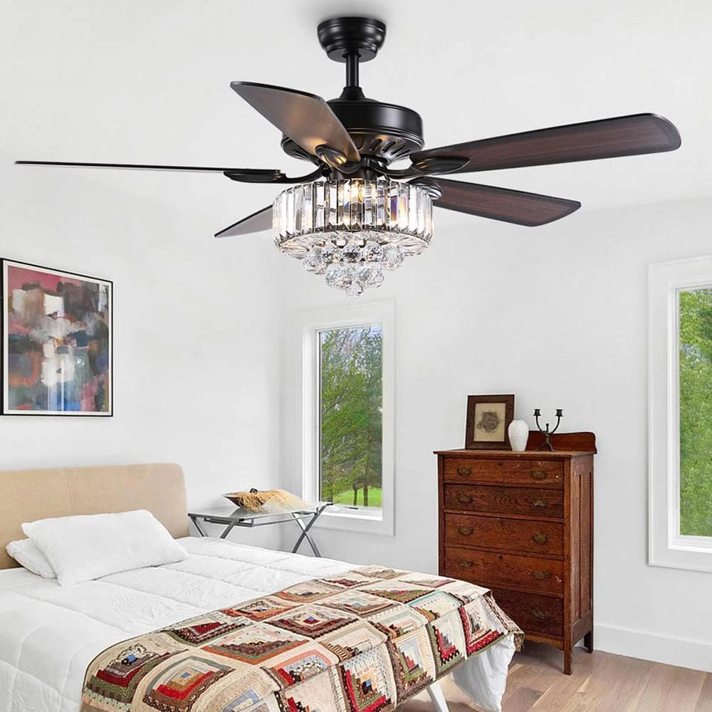 5 - Black Blade Clear Crystal Ceiling Fan With Remote Control For Living Room - Image 3
