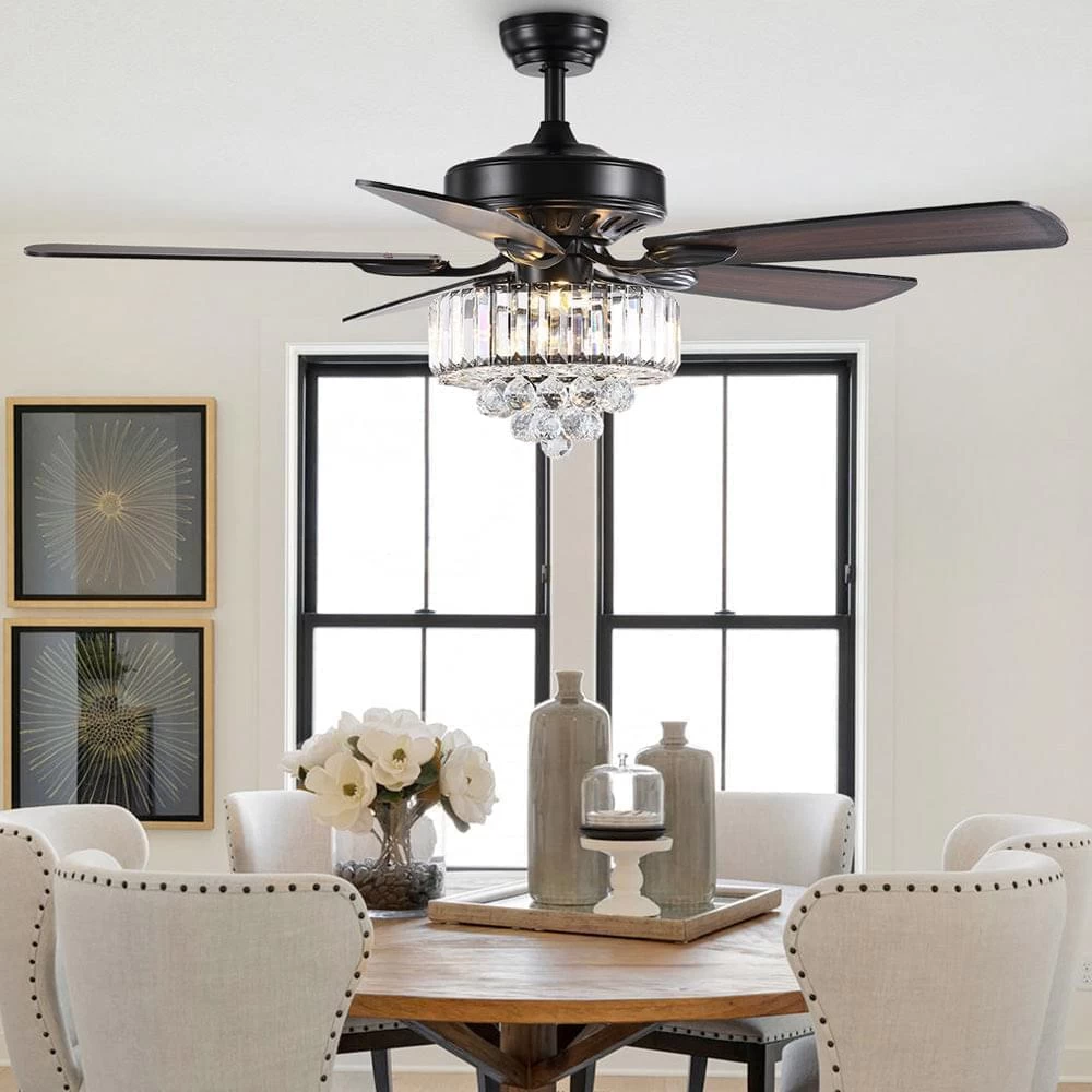5 - Black Blade Clear Crystal Ceiling Fan With Remote Control For Living Room - Image 2