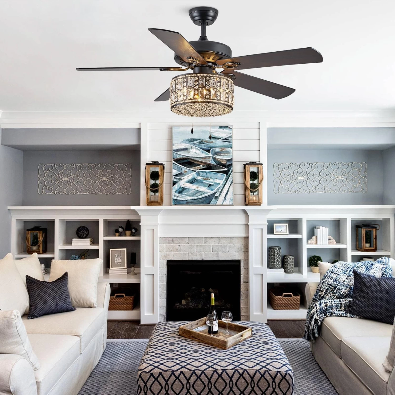 5 - Blade Double Layer Drum Ceiling Fan With Remote Control - Image 2