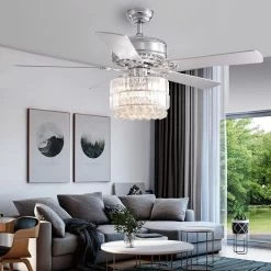 5 - Blade Drum Shape Crystal Ceiling Fan With Remote Control