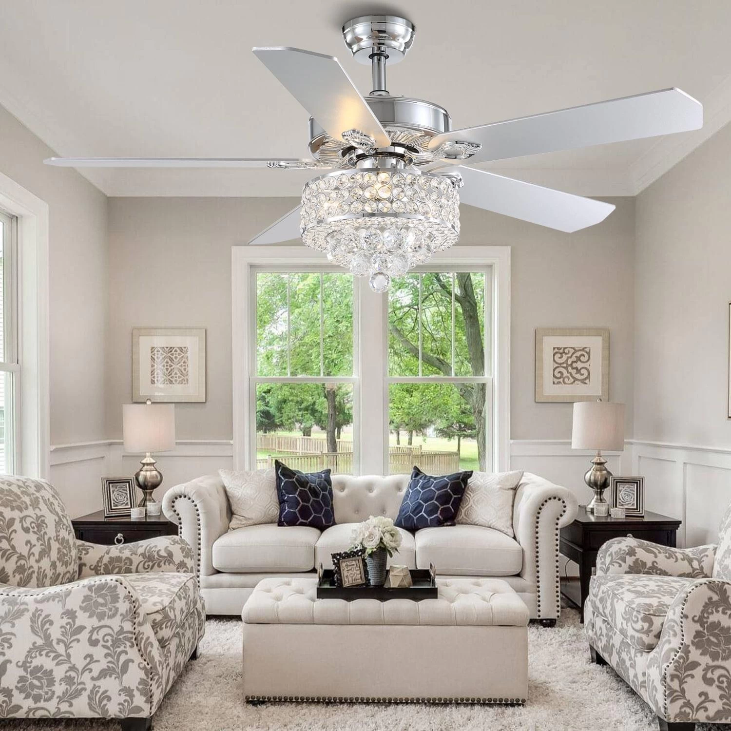 5 - Blade Luxury Crystal Ceiling Fan With Remote Control - Image 3