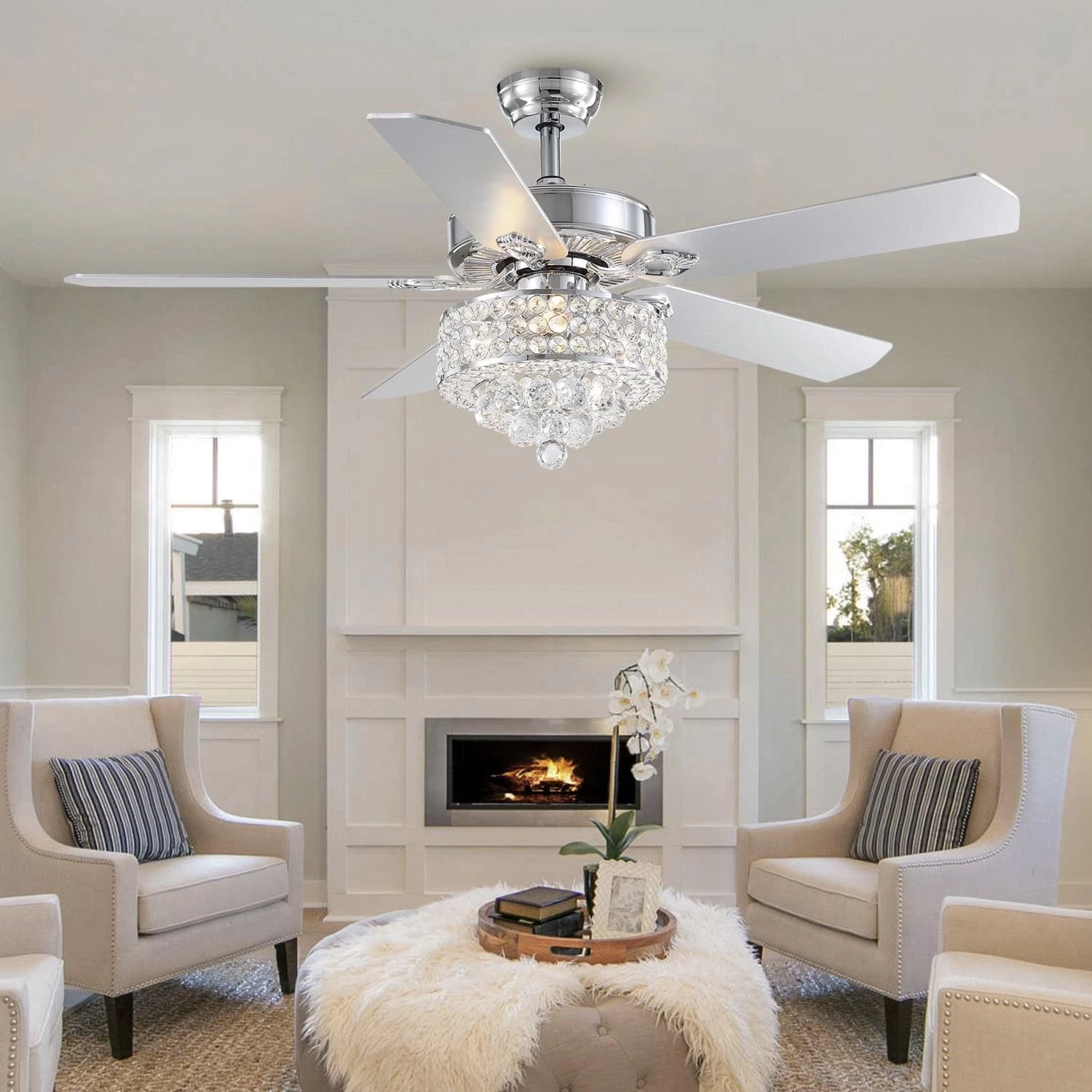 5 - Blade Luxury Crystal Ceiling Fan With Remote Control