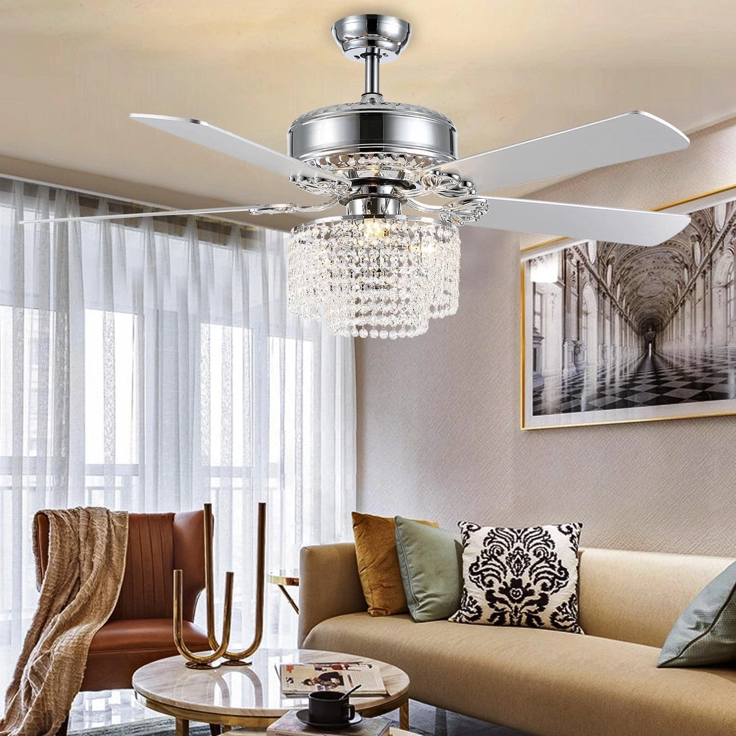 5 - Blade Raindrop Crystal Ceiling Fan With Remote Control - Image 2