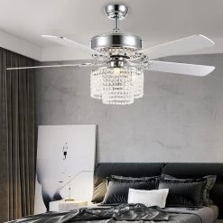 5 - Blade Raindrop Crystal Ceiling Fan With Remote Control