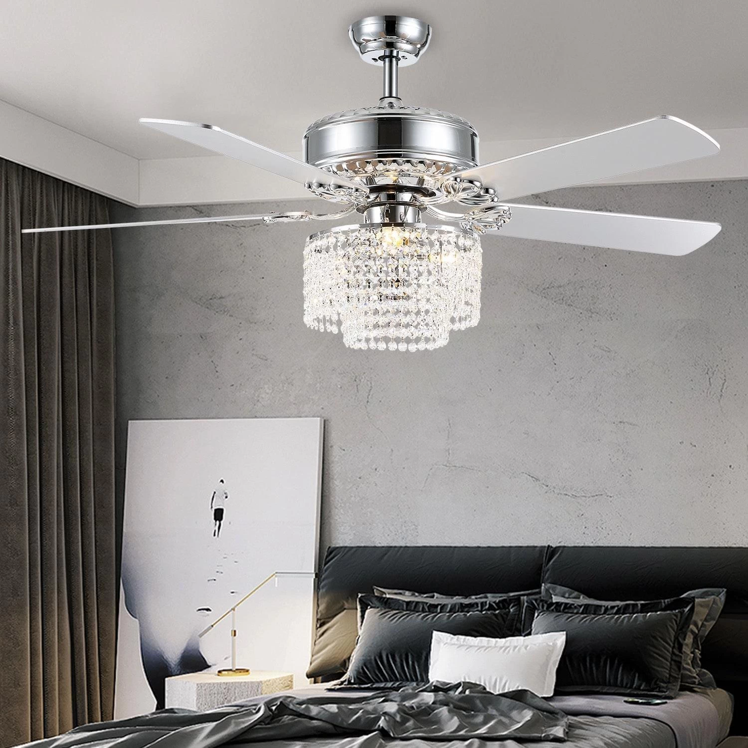 5 - Blade Raindrop Crystal Ceiling Fan With Remote Control
