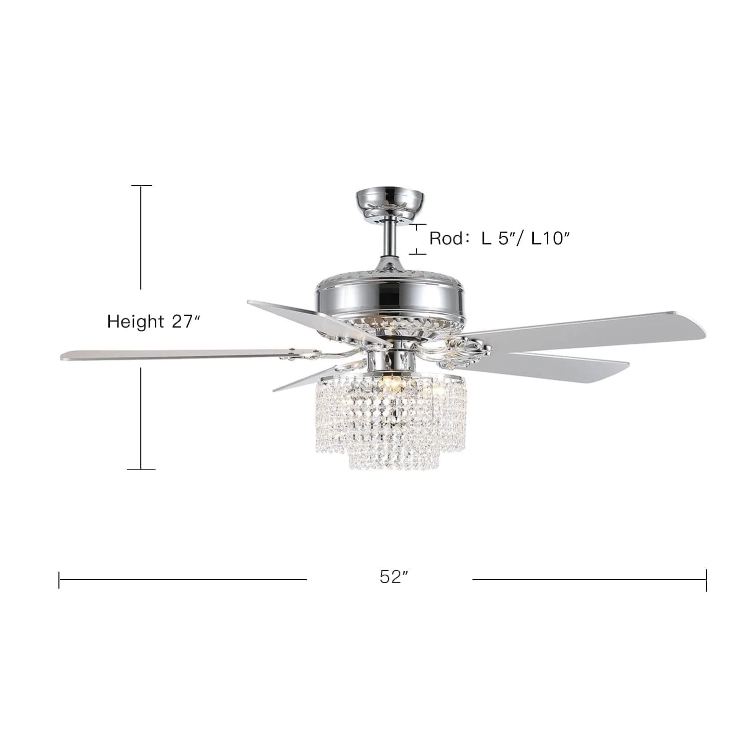 5 - Blade Raindrop Crystal Ceiling Fan With Remote Control - Image 7