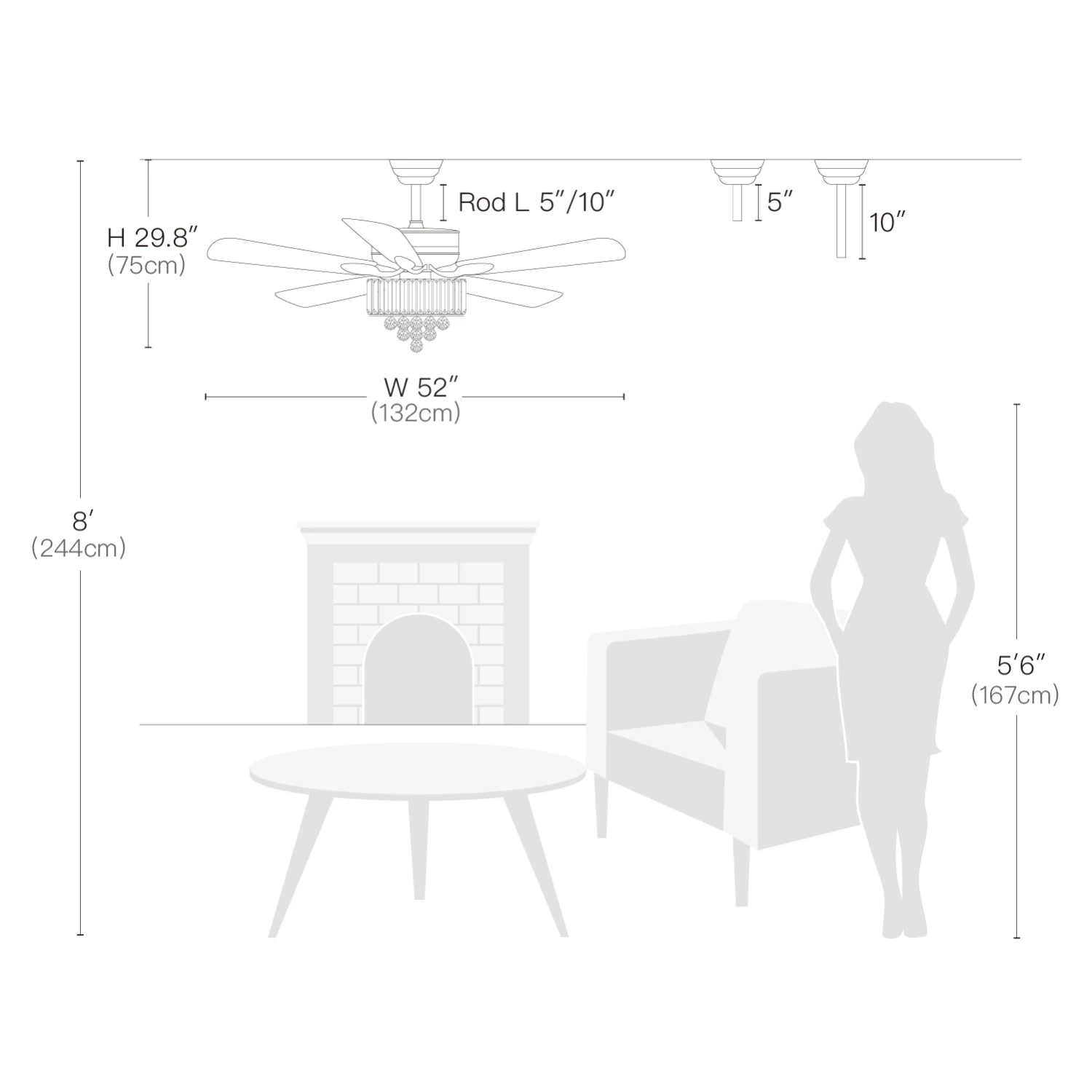 5 - Black Blade Clear Crystal Ceiling Fan With Remote Control For Living Room - Image 5