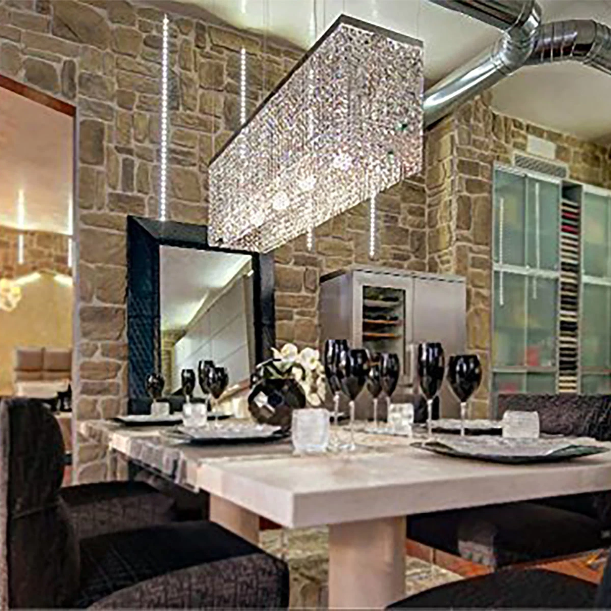 Contemporary Luxury Linear Rectangular Crystal Chandelier - Image 2