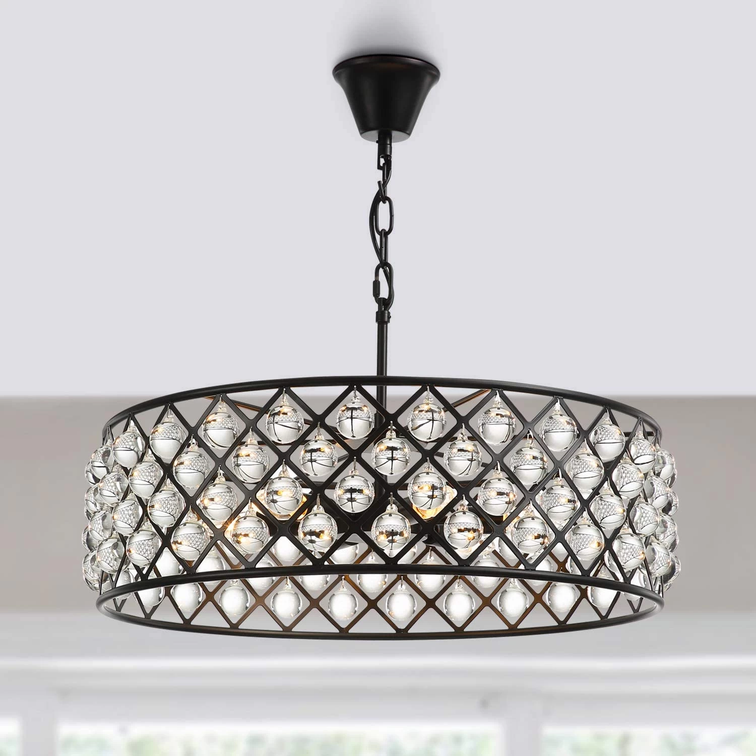 Black Drum Shape Crystal Chandelier - Pendant Light - Image 7