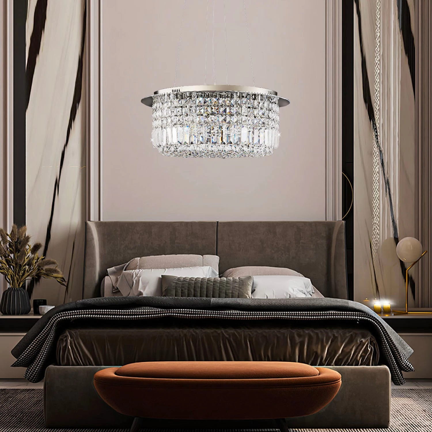 Modern Round Drum Crystal Chandelier - Image 4