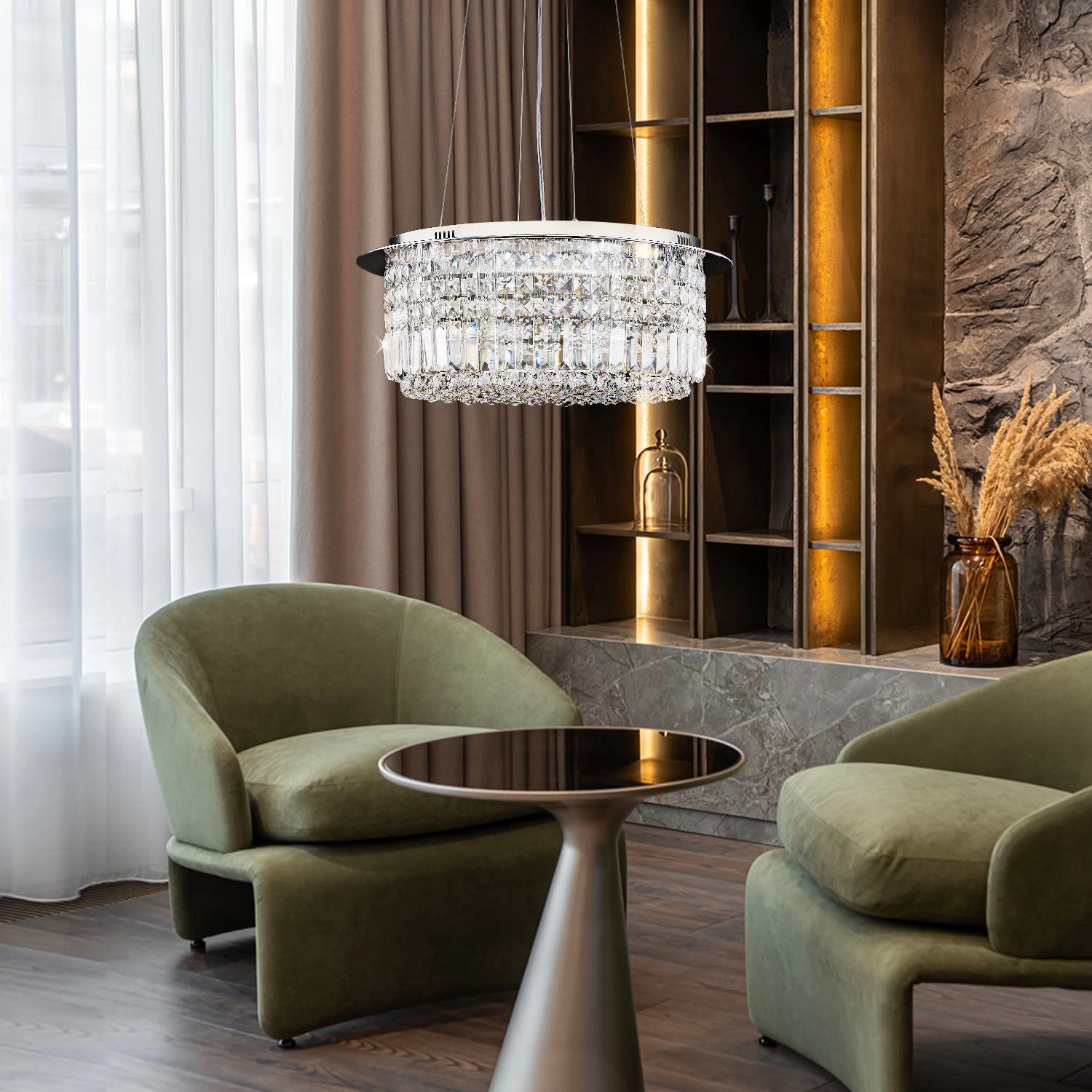 Modern Round Drum Crystal Chandelier - Image 3