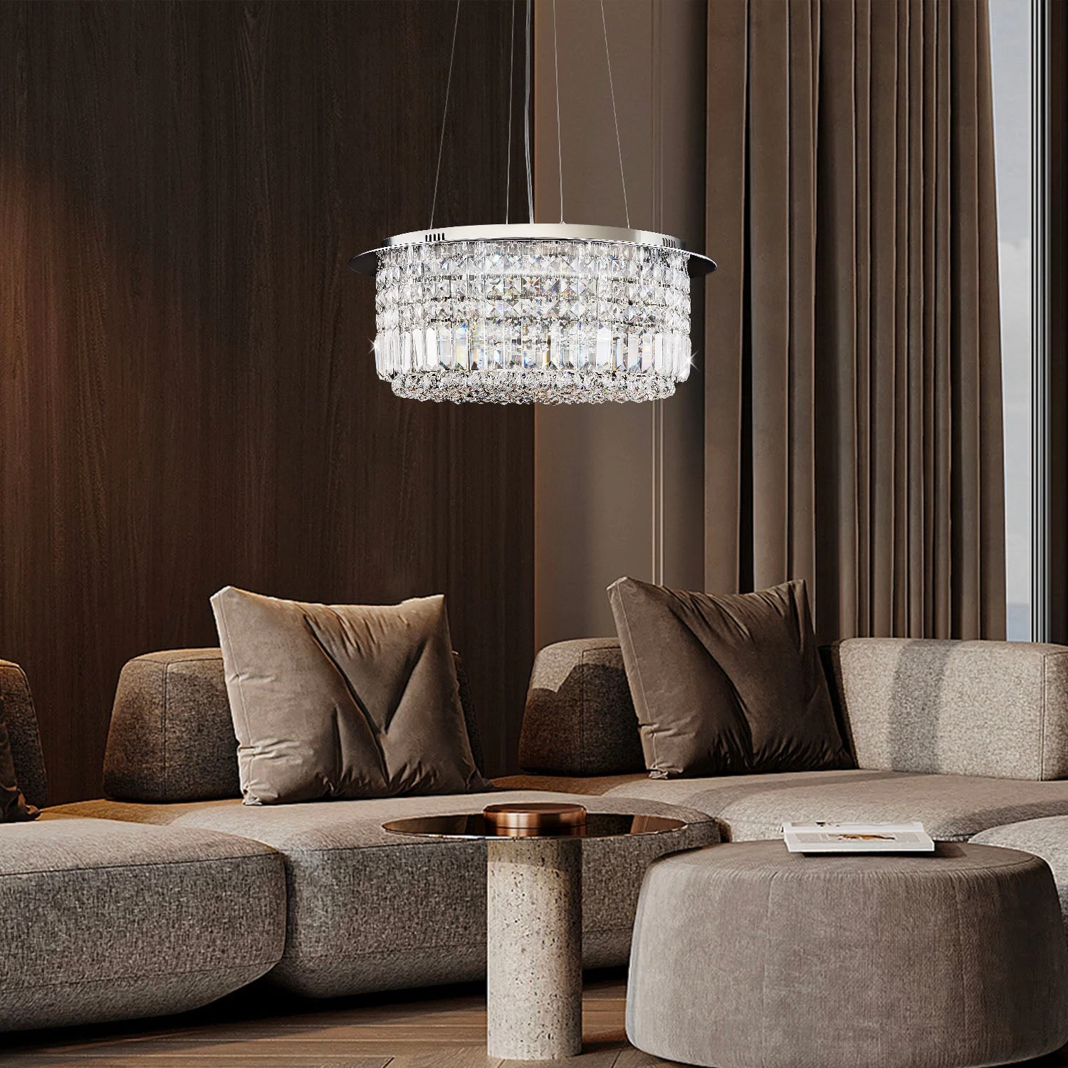 Modern Round Drum Crystal Chandelier - Image 2