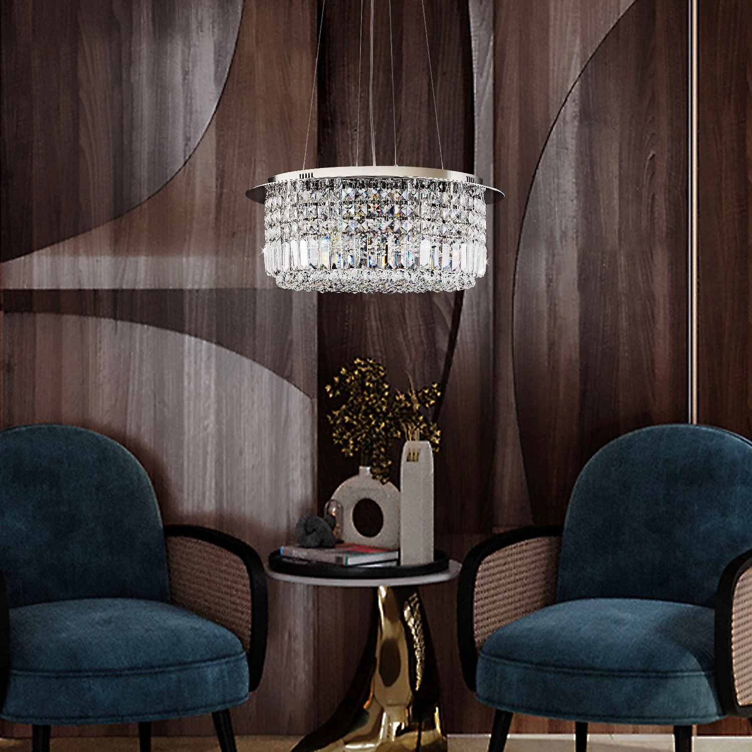 Modern Round Drum Crystal Chandelier - Image 5