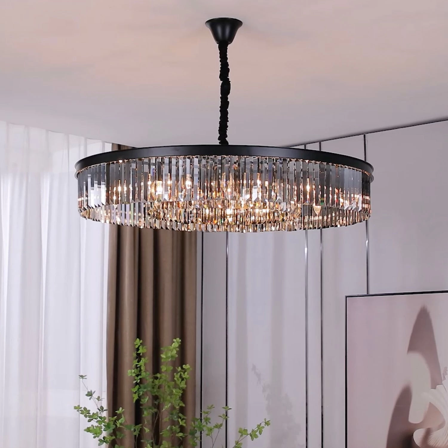 Black Crystal Chandelier - Round Design Pendant Light - Image 5