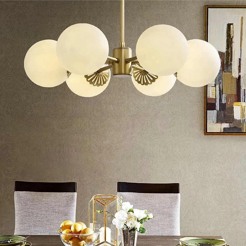 Modern Gold 6-Light White Glass Chandelier - Image 9
