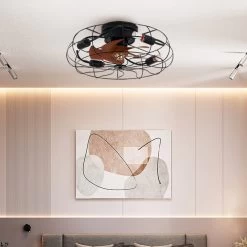 Industrial Style Caged Ceiling Fan With Lights