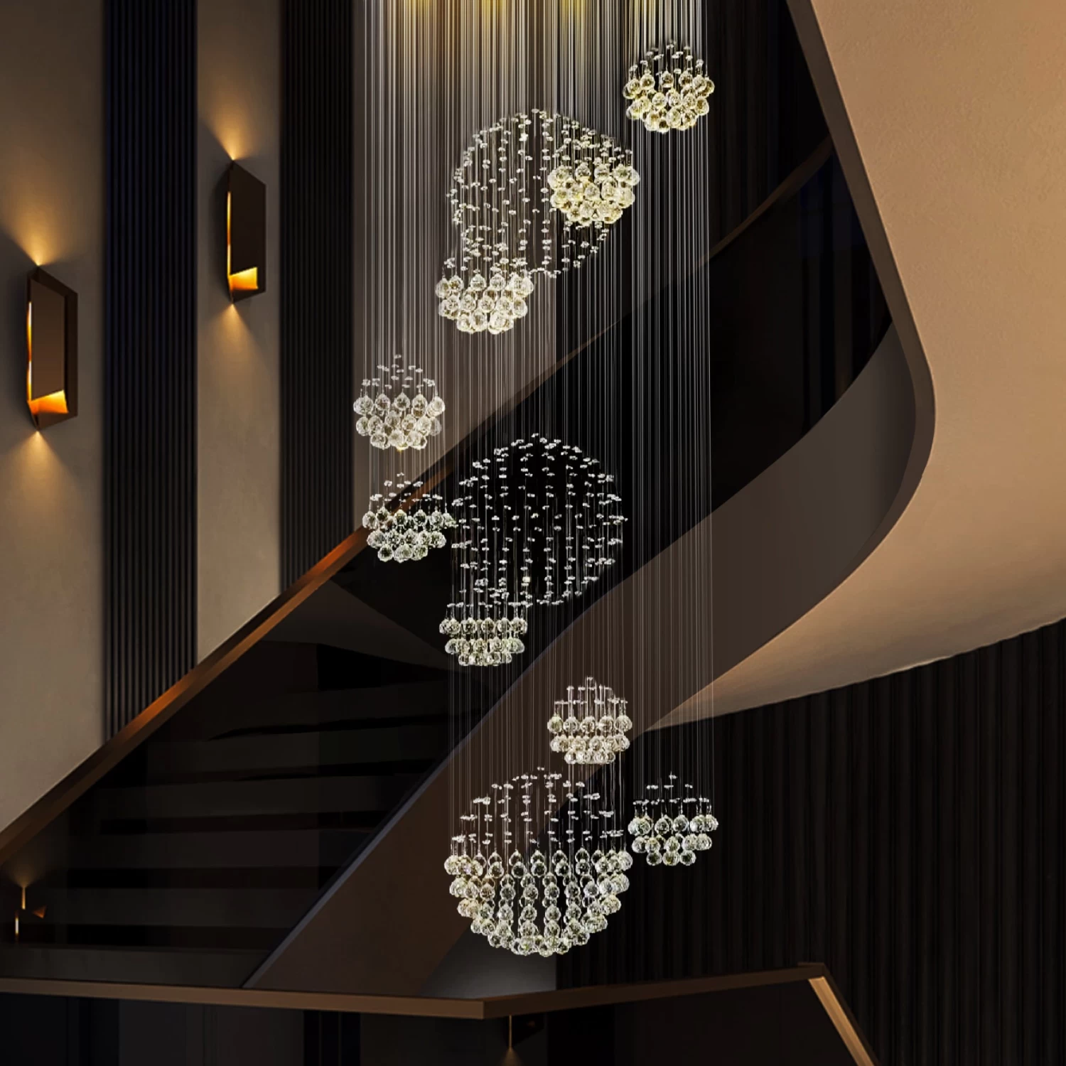Luxury Solar System Spiral Raindrop Chandelier For Foyer And Entryway - Image 4