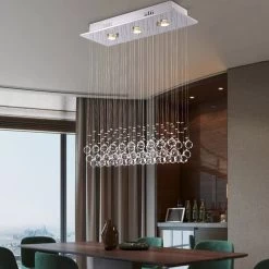 Modern Rectangular Crystal Chandelier With Balls For Dining Room