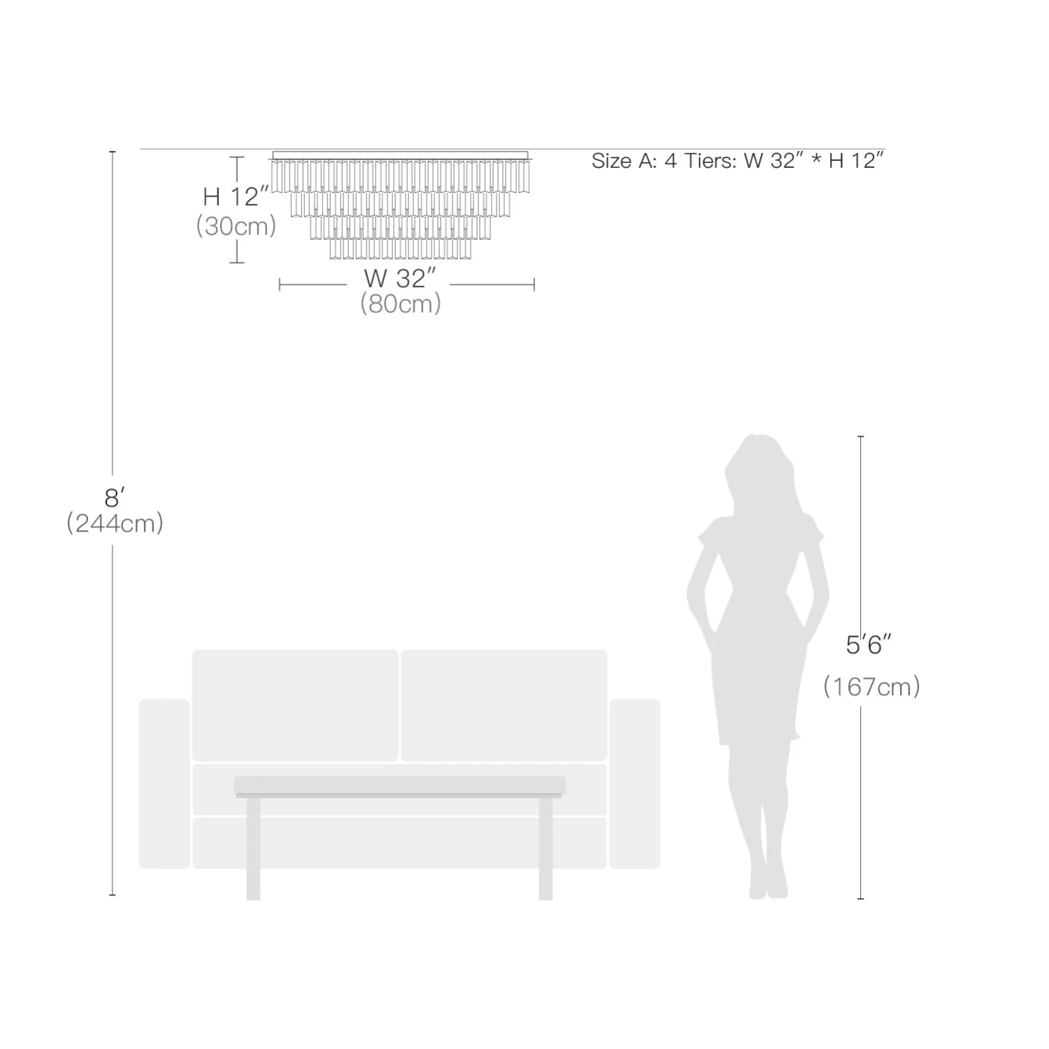 Modern Vertical Bar Rectangular Crystal Chandelier - Four Layers Ceiling Light - Image 3