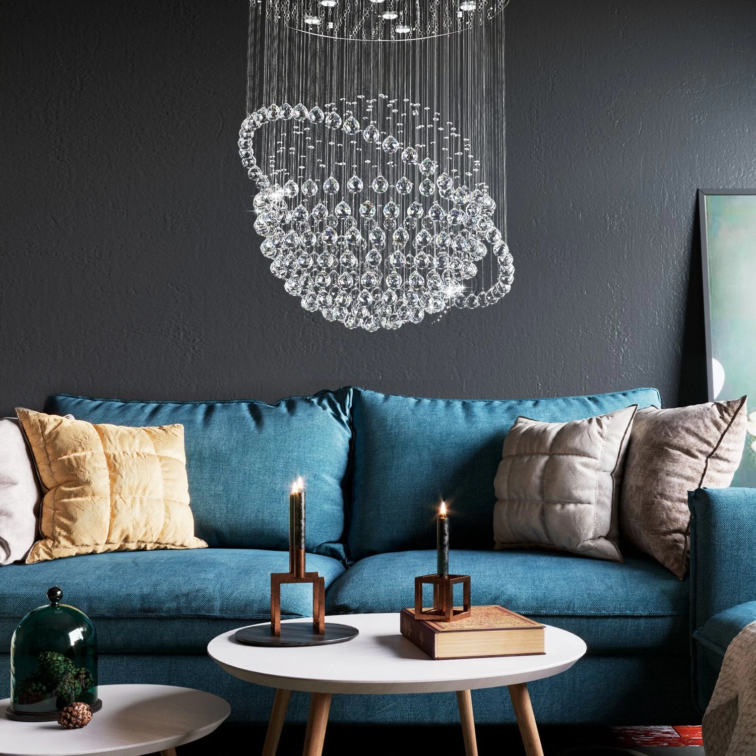 Modern Star Sphere Rain Drop Chandelier With Orbit - Image 4