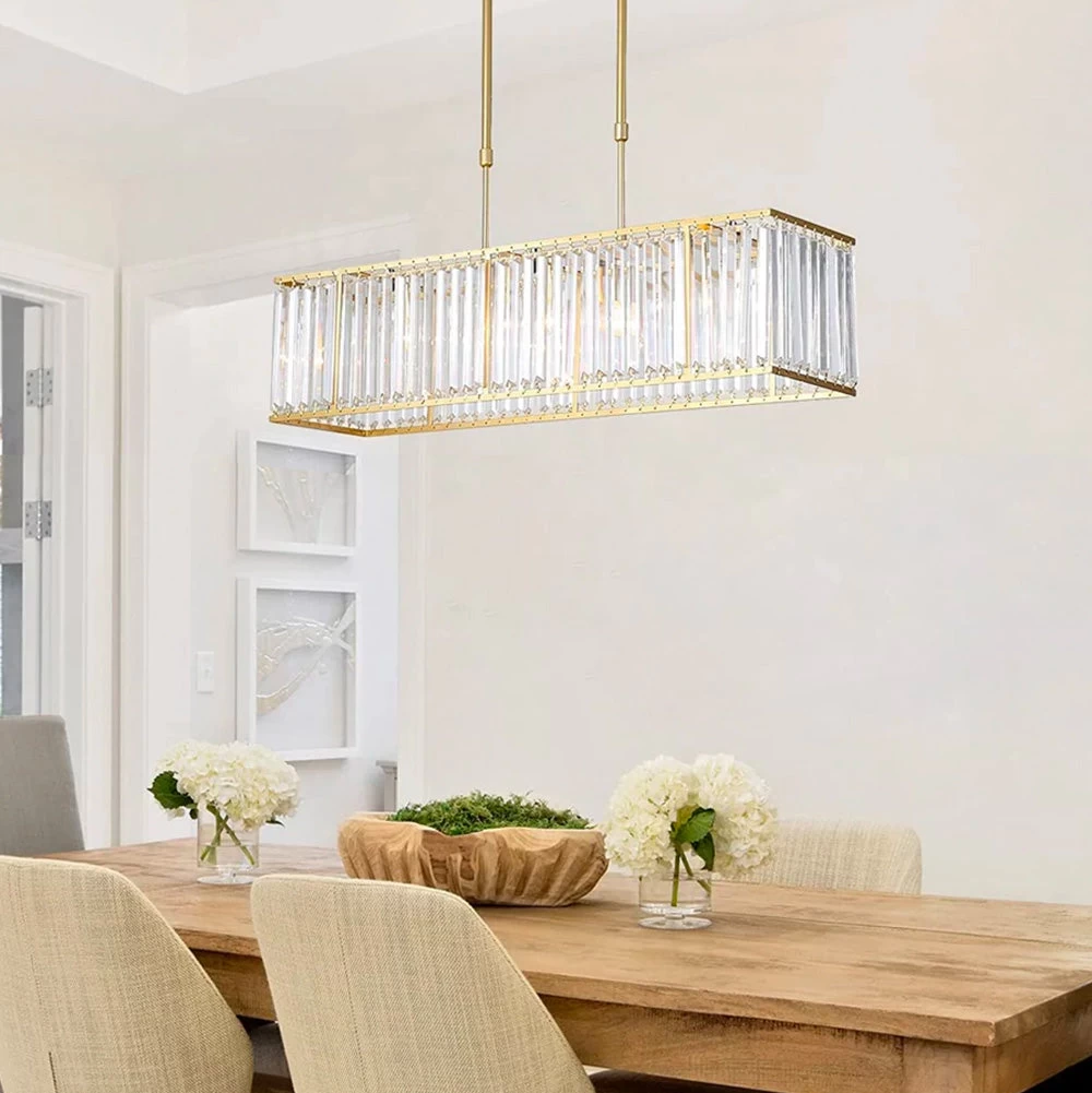 Rectangular Gold Frame Crystal Chandelier - Image 3