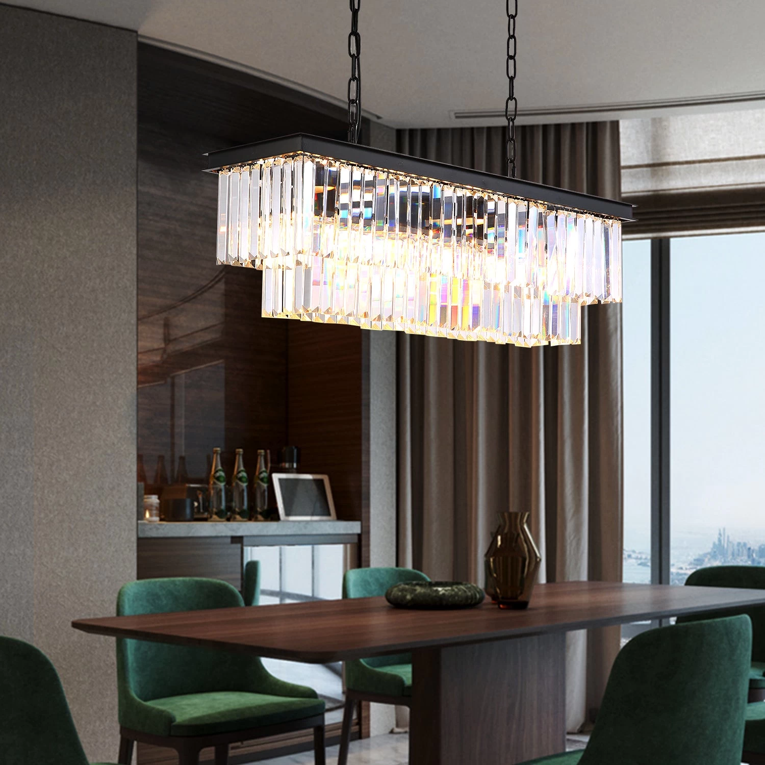 Vintage Clear Crystal Rectangular Chandelier - Dining Room - Image 10