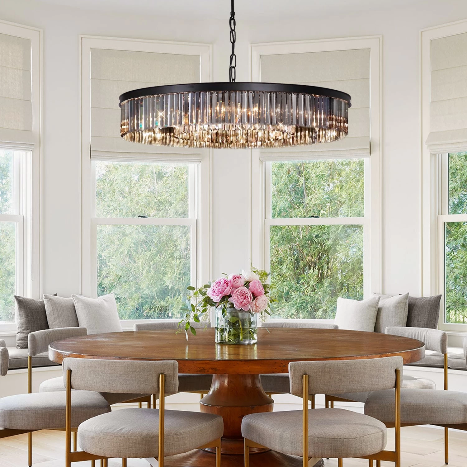 Black Crystal Chandelier - Round Design Pendant Light - Image 4