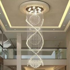 Double SpiralCrystal Chandelier With Three Spheres For Foyer