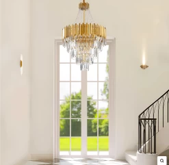Golden Modern Luxury Crystal Chandelier For Foyer And Entryway