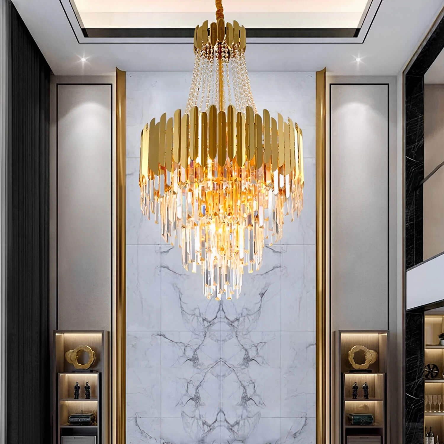 Golden Modern Luxury Crystal Chandelier For Foyer And Entryway - Image 2