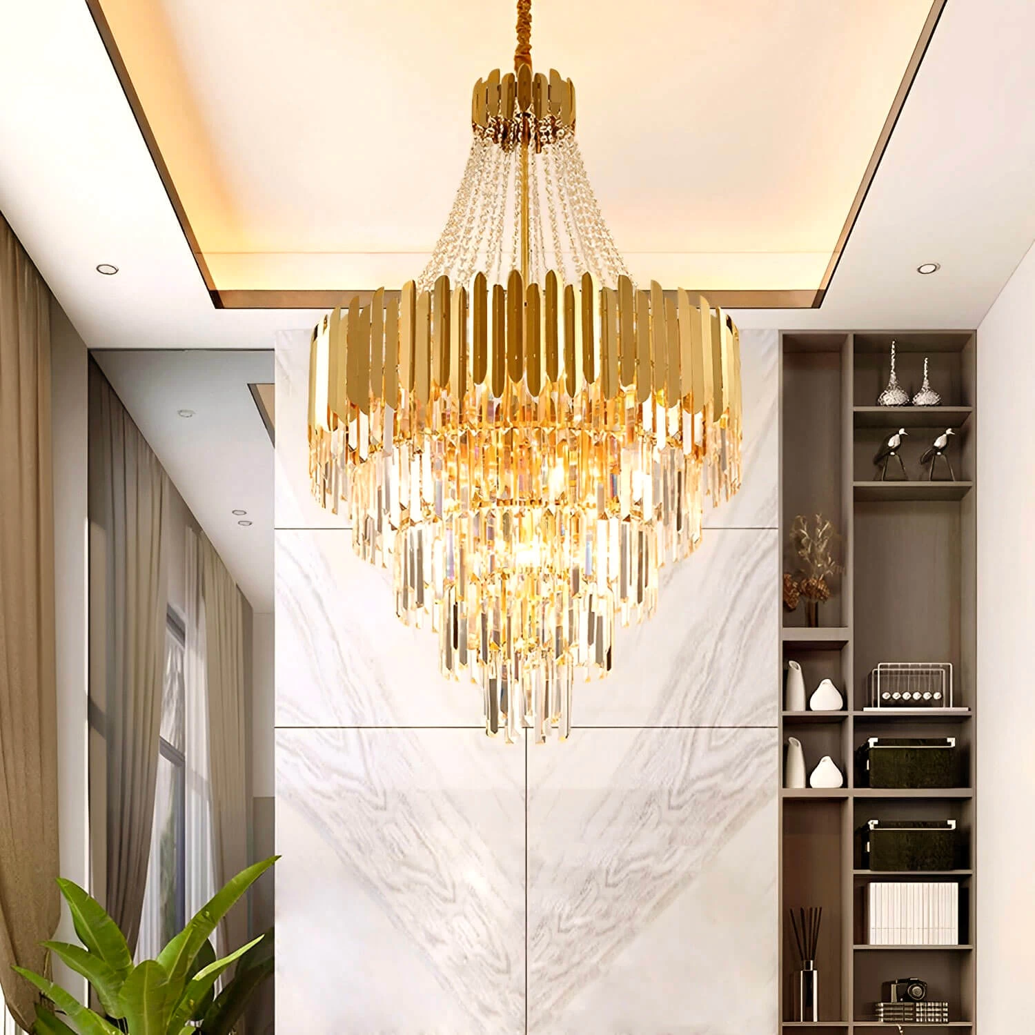 Golden Modern Luxury Crystal Chandelier For Foyer And Entryway - Image 4