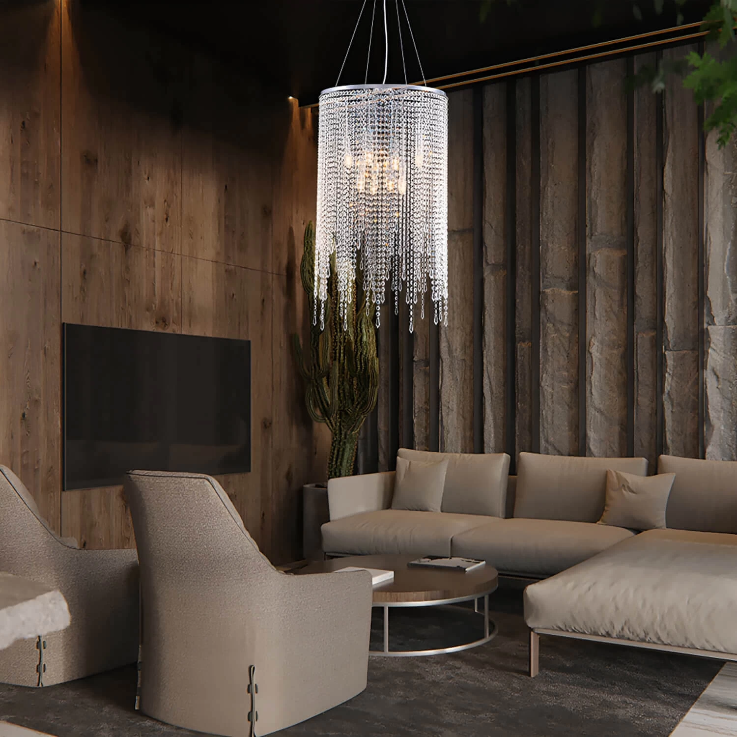 Luxury Linear Round Contemporary Island Crystal Chandelier - Image 3