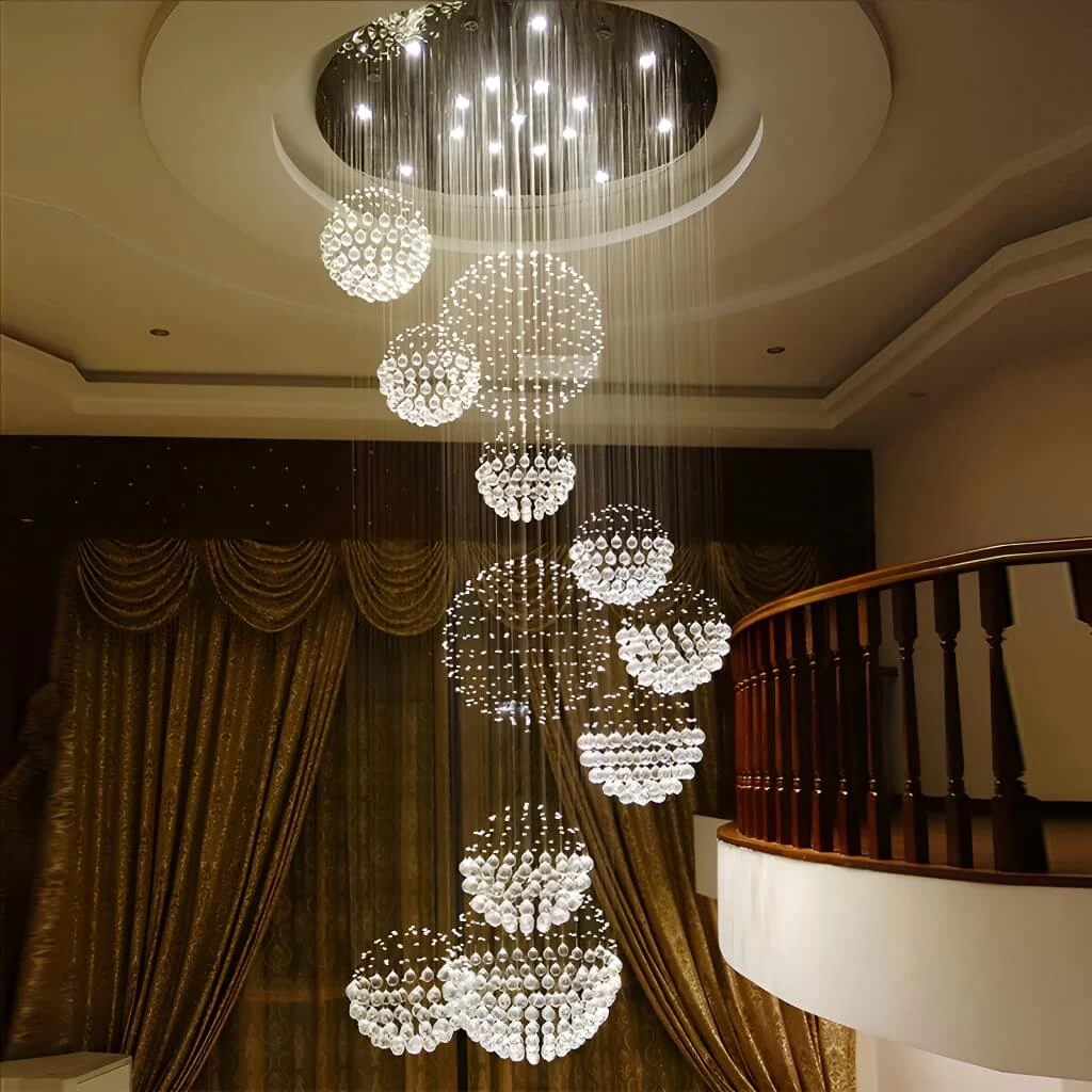 Luxury Solar System Spiral Raindrop Chandelier For Foyer And Entryway