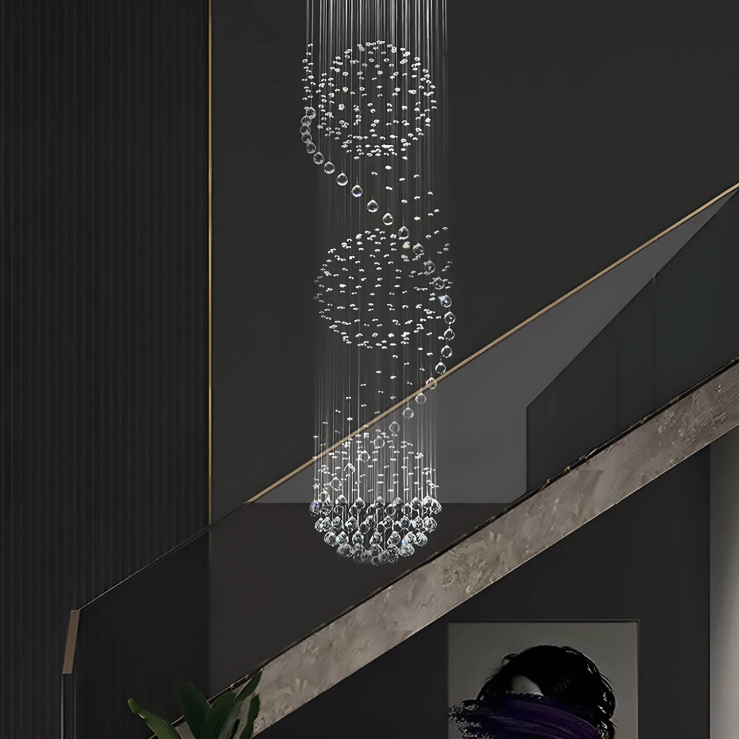 Modern Spiral Three Sphere Raindrop Crystal Chandelier Lighting - Image 2