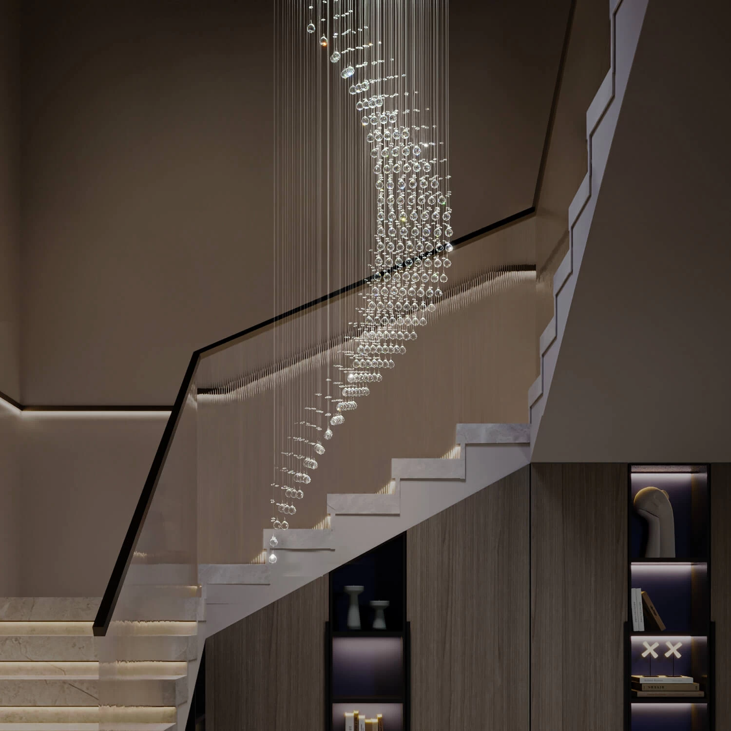 Moon Shaped Spiral Wave Raindrop Crystal Chandelier - Image 2