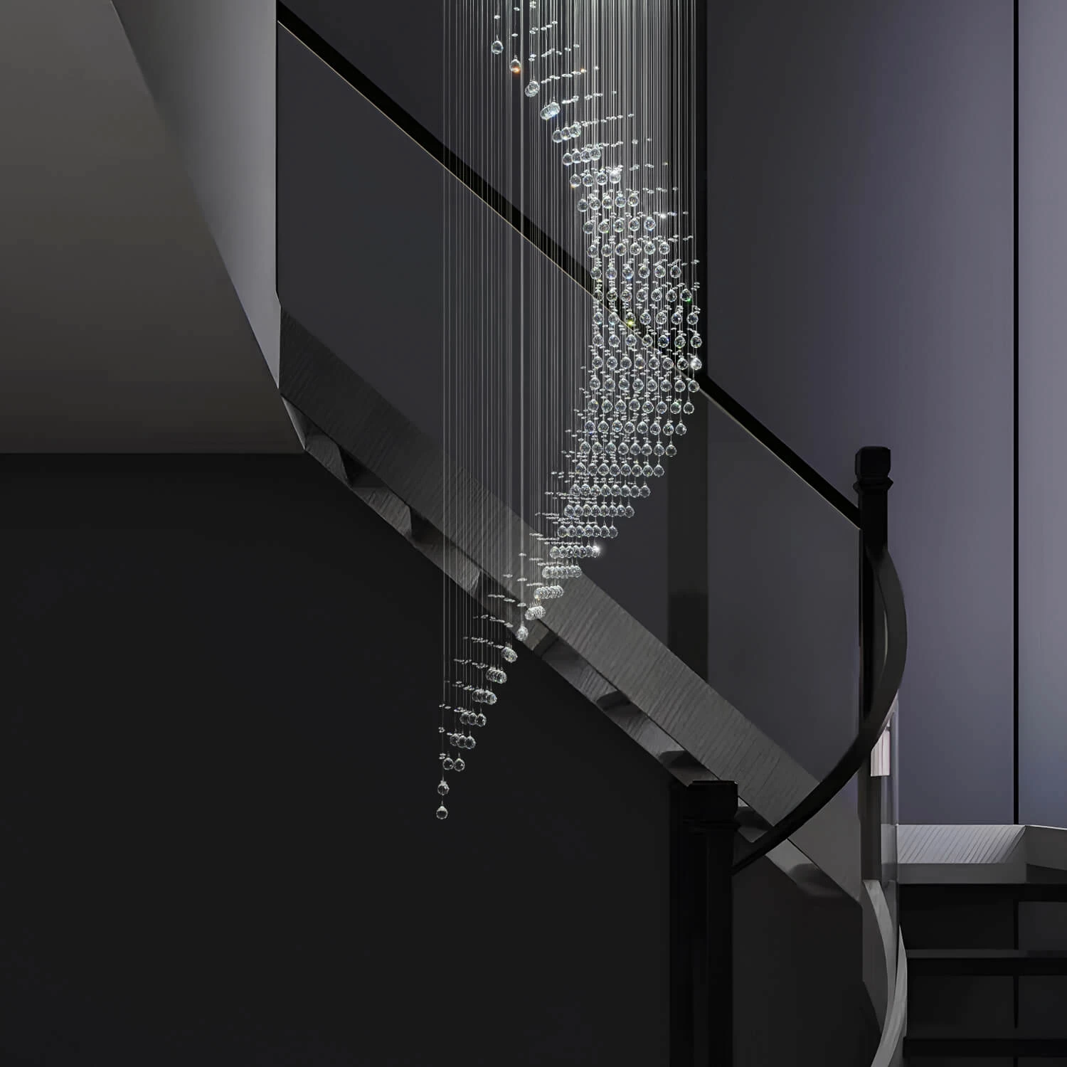 Moon Shaped Spiral Wave Raindrop Crystal Chandelier - Image 3