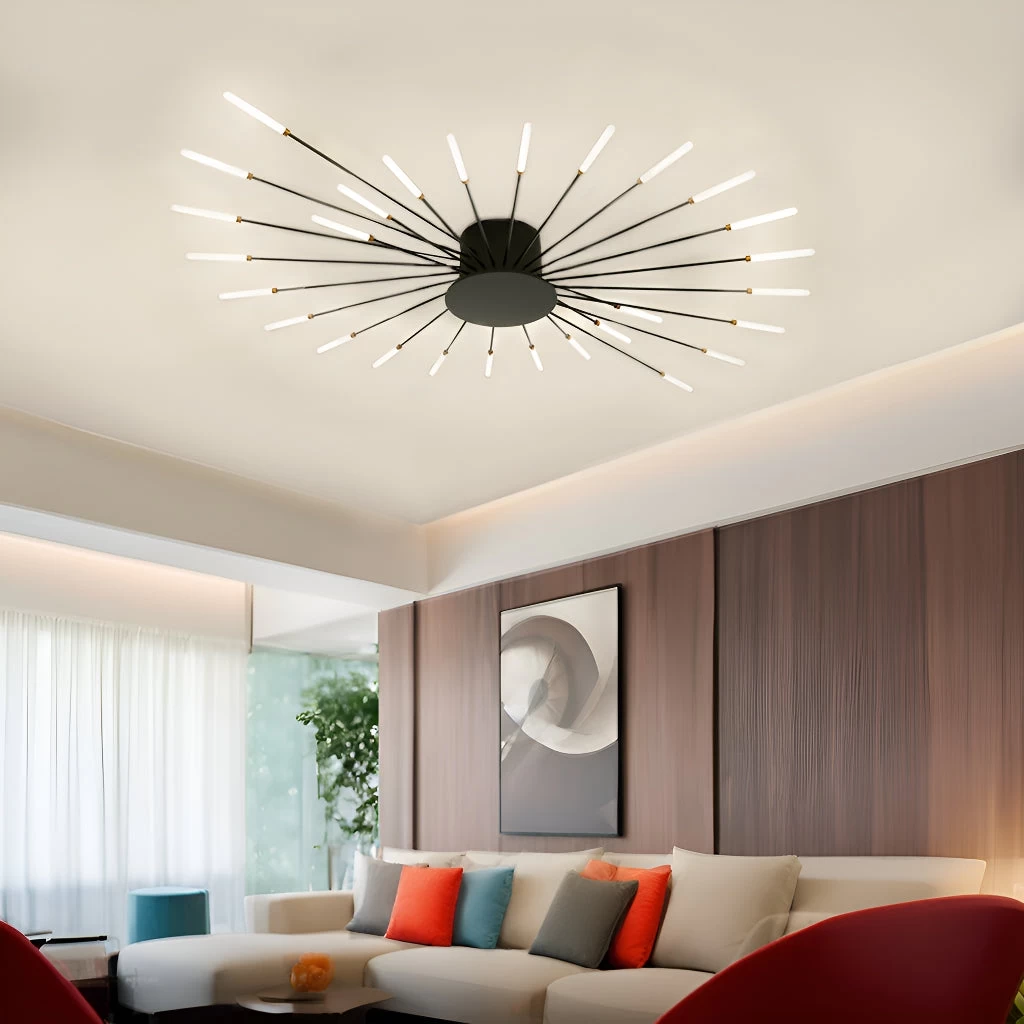 Modern LED Flush Mount Firework Ceiling Light With Metal Acrylic Sputnik Shape - Image 4