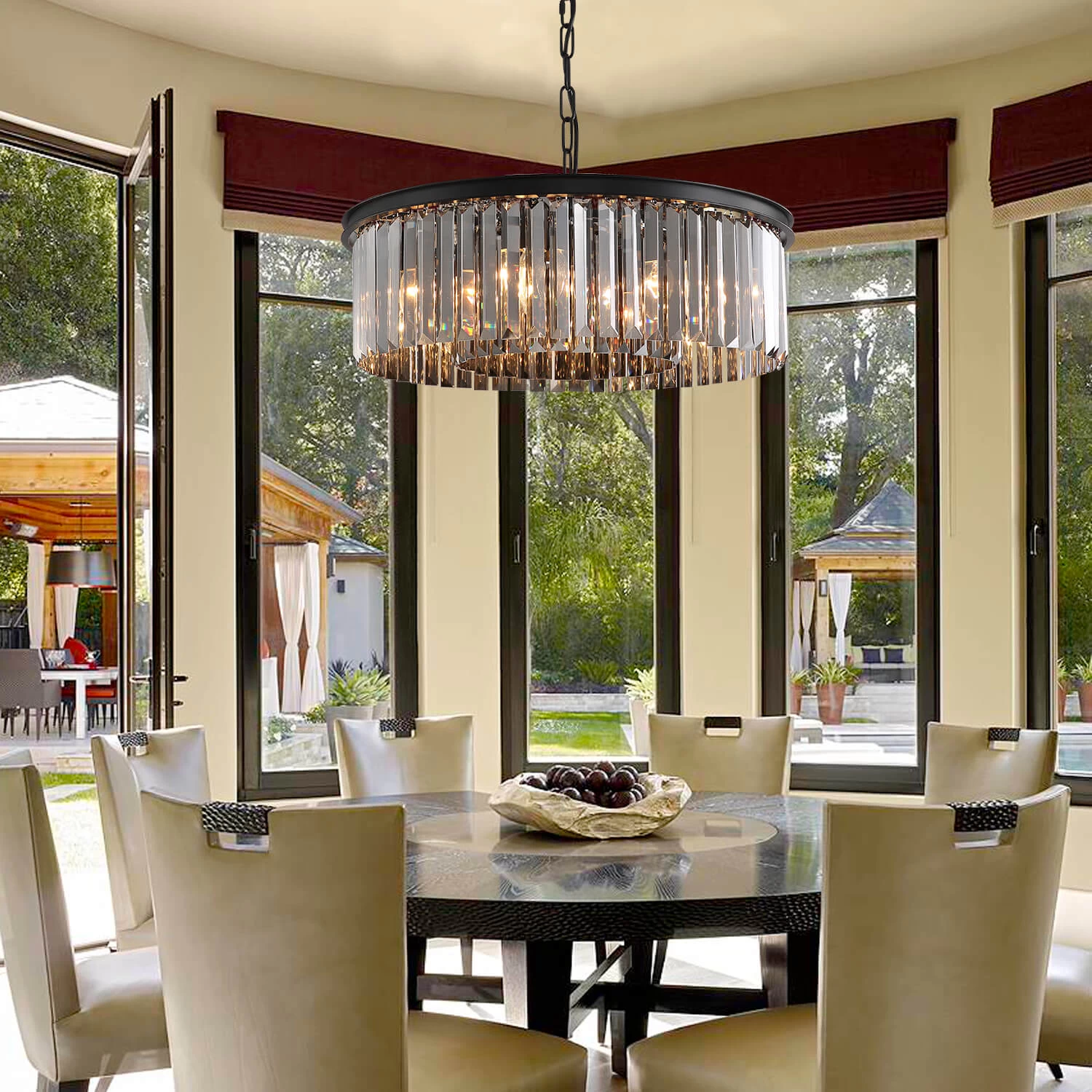 Black Crystal Chandelier - Round Design Pendant Light - Image 3