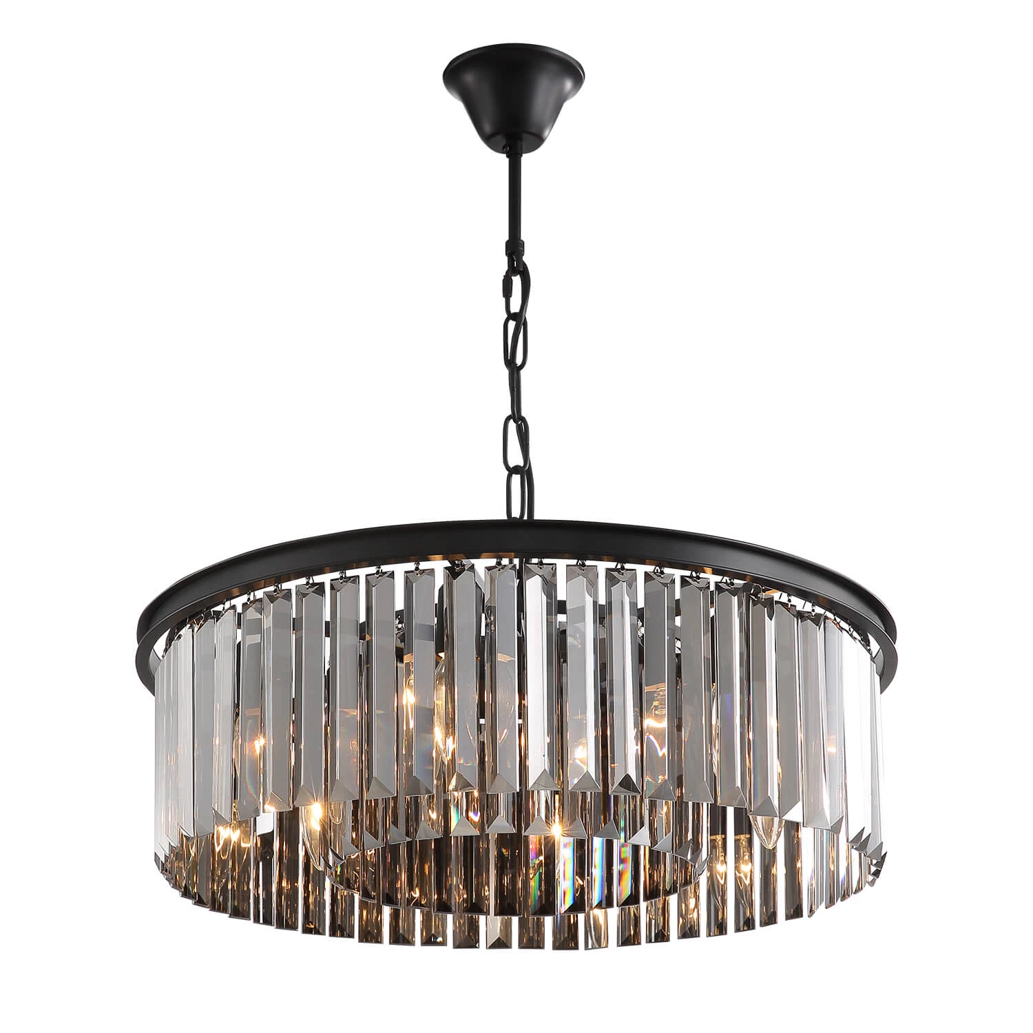 Black Crystal Chandelier - Round Design Pendant Light - Image 7