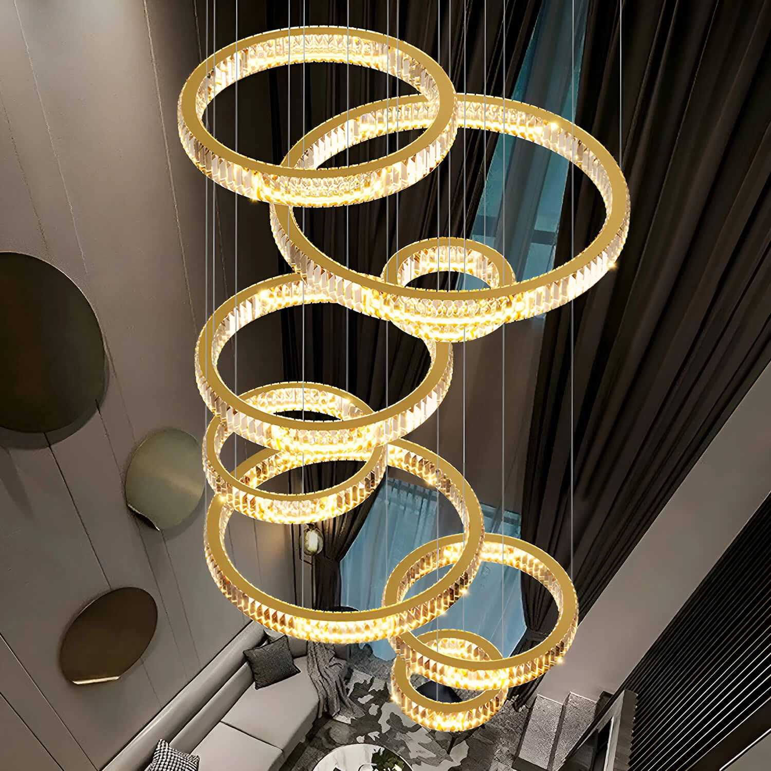 Oversized 8-Tiered Rings Crystal Chandelier - Image 3