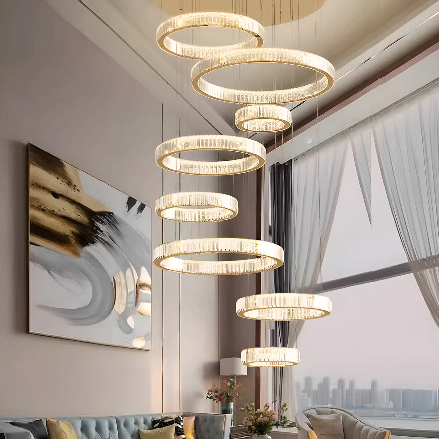 Oversized 8-Tiered Rings Crystal Chandelier - Image 2