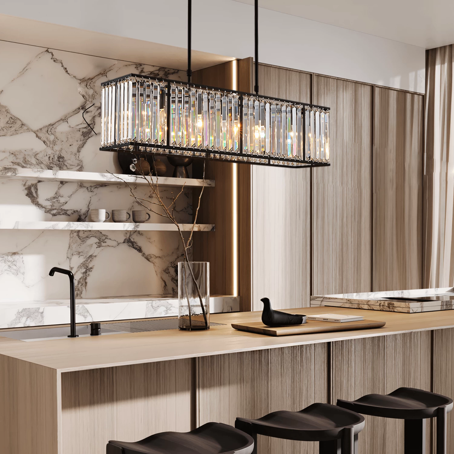 Rectangular Gold Frame Crystal Chandelier - Image 2